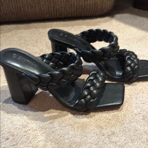 Black Chunky Braided Heels